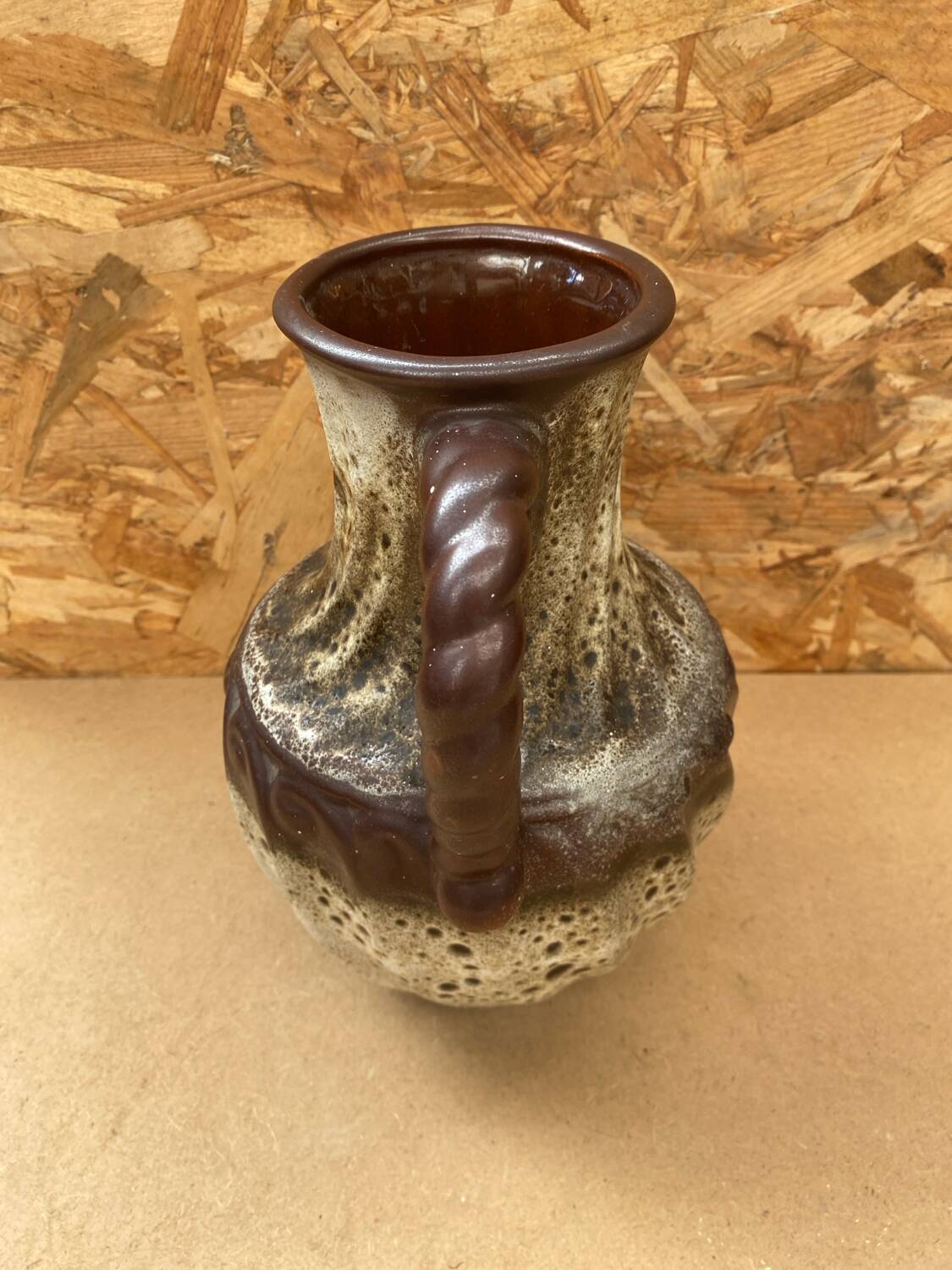 Antique west germany ceramic pitcher brown beige vintage