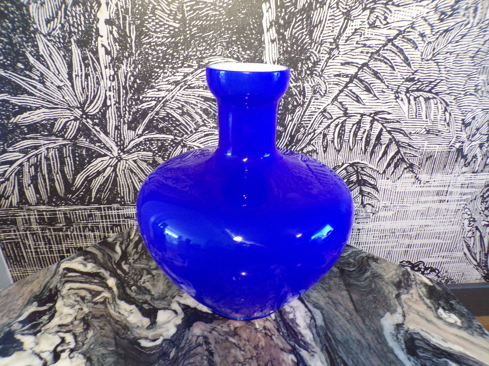 Vase Murano opaline bleue Ø34cm