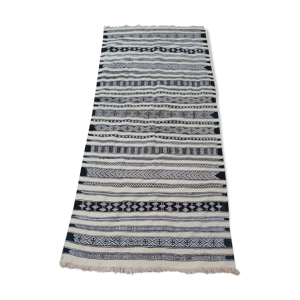Tapis kilim traditionnel blanc et noir tissé à la main en pure laine 210x100cm