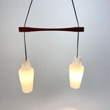 Danish Teak and White Glass Hanging Lamp, 1950s
