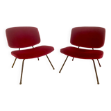 Pair of red velvet armchairs by Pierre Paulin for Thonet.
