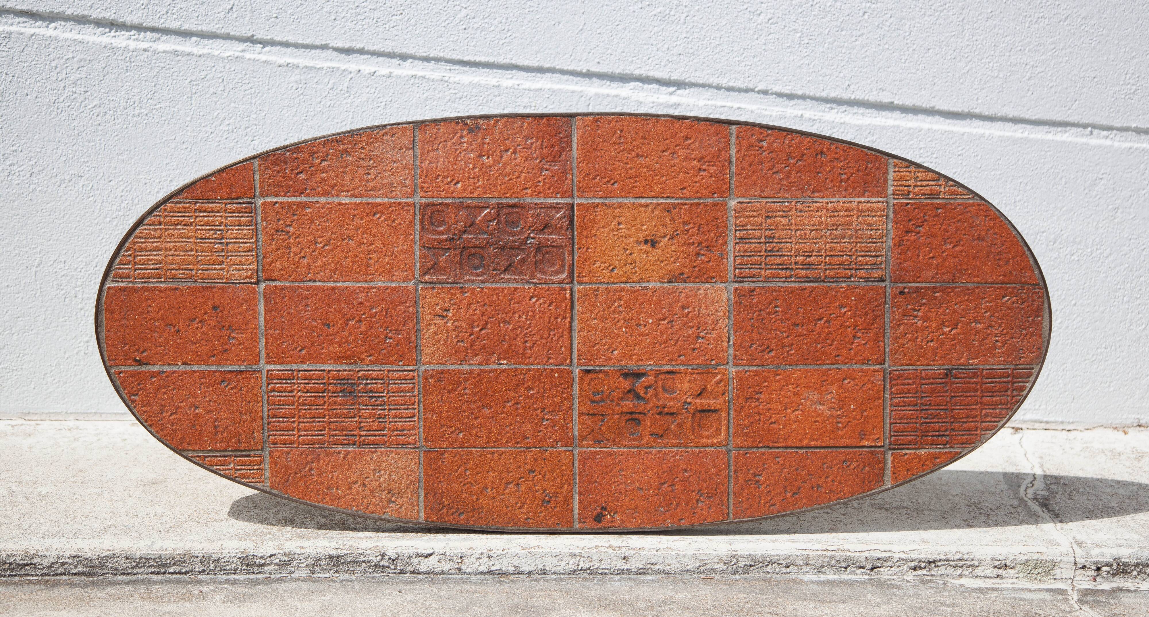 Jean Jaffeux coffee table, glazed lava stone table with wrought iron structure, 60's