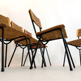 Suite of 6 chairs, wood straw and metal from the 50s