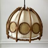 Suspension scandinave en rotin toile et cannage années 60-70