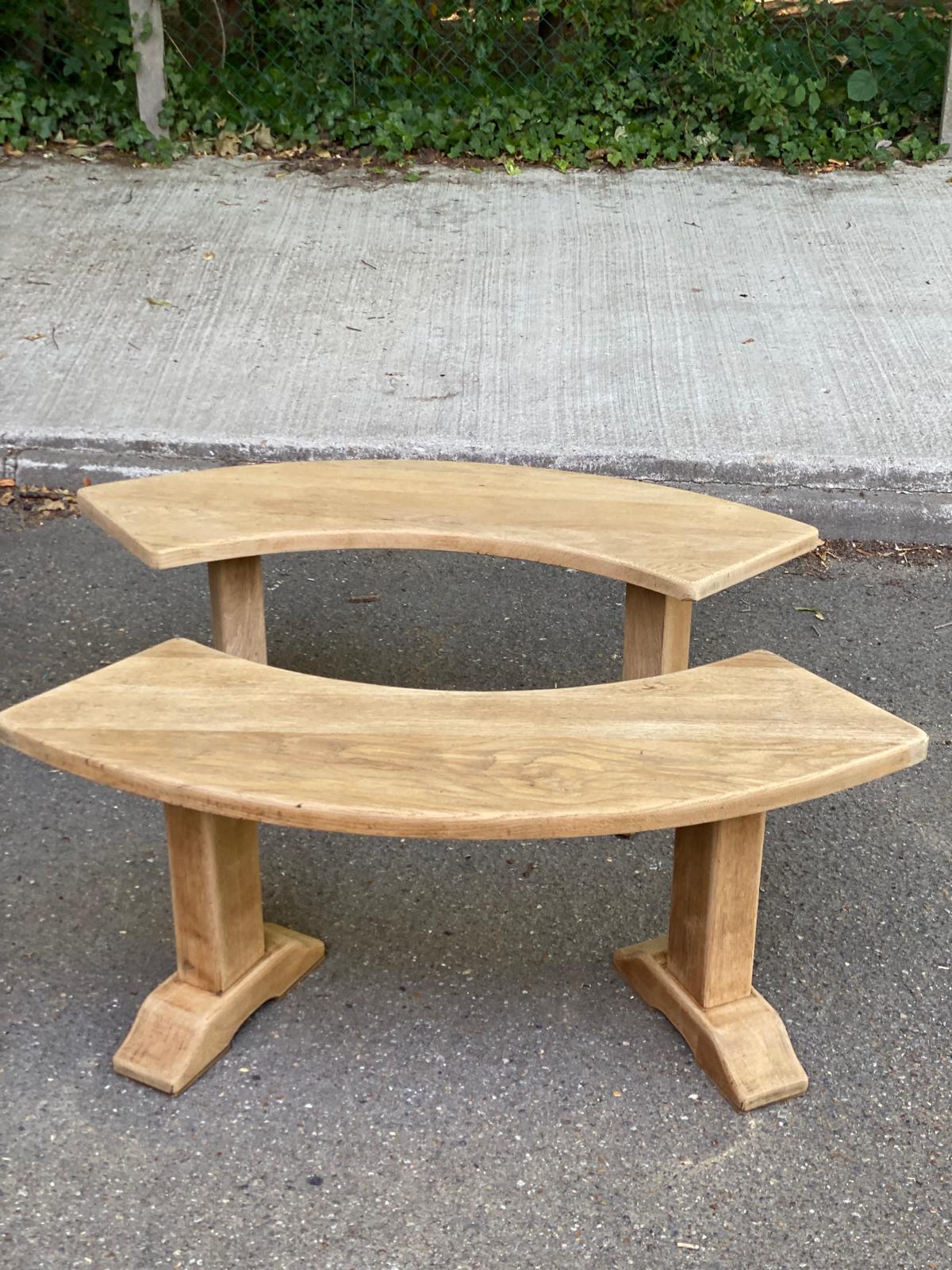 Pair of renovated Barrois-style curved benches in solid oak