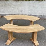 Pair of renovated Barrois-style curved benches in solid oak