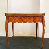 Game table Louis XV style, Napoleon III period (bronze fall and bronze belt, marqueteri