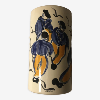 Earthenware vase of Sarreguemines KG Bleu Salé by Sanséau