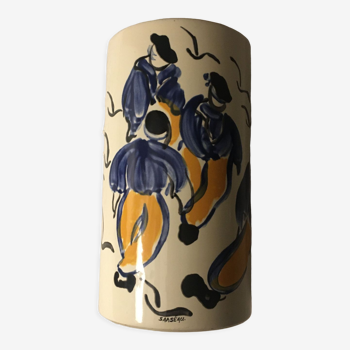 Vase en faïence de Sarreguemines KG Bleu Salé par Sanséau