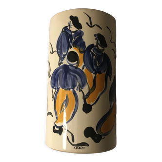 Earthenware vase of Sarreguemines KG Bleu Salé by Sanséau