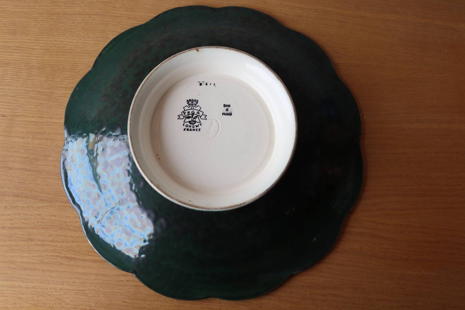 Large Longwy vega enameled ceramic dish Multicolor