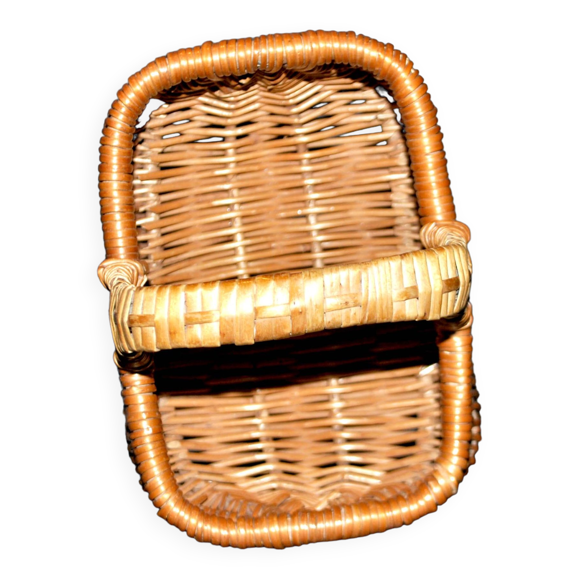 Vintage woven rattan basket - small honey-colored children's basket
