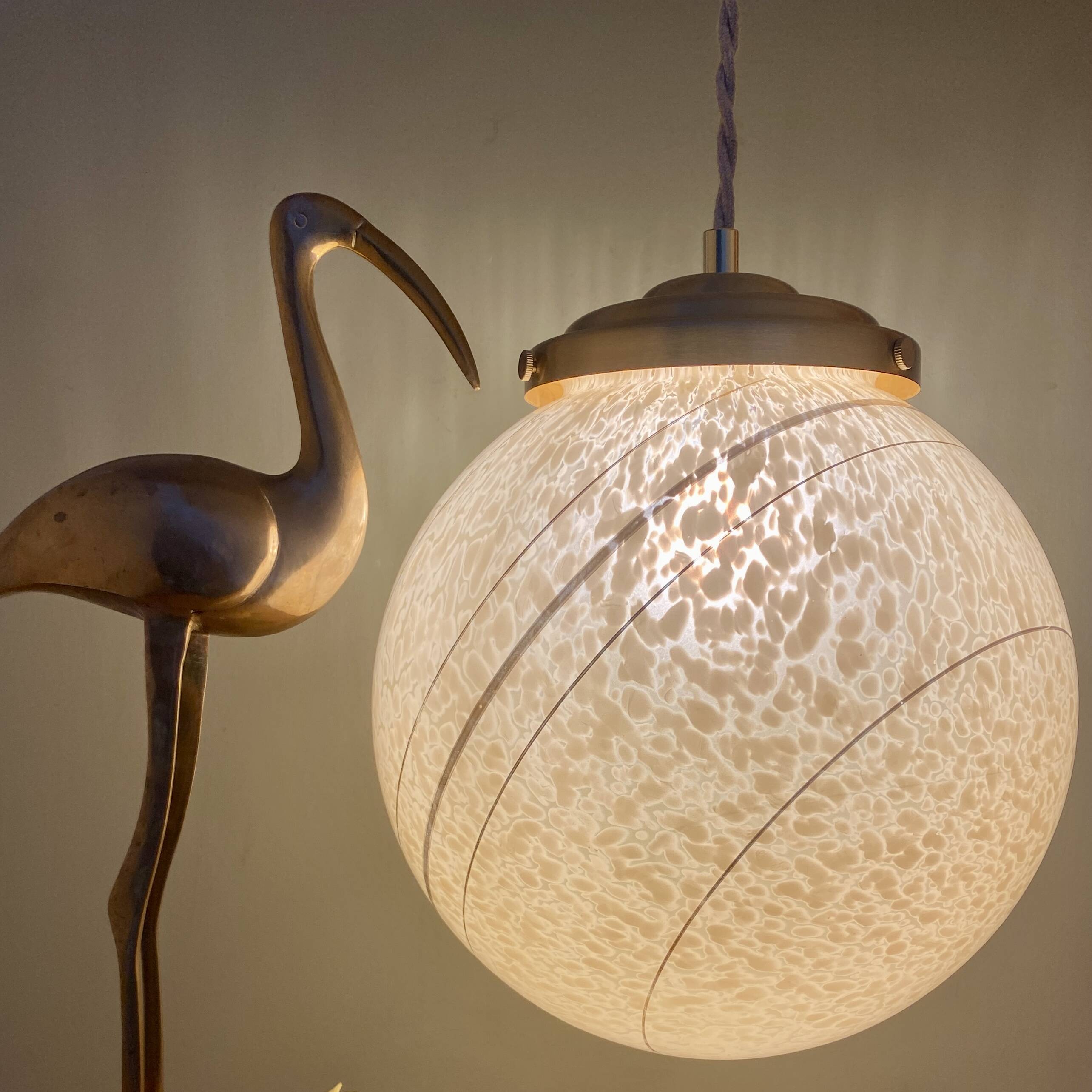 Vintage globe pendant light in yellow and gold clichy glass XXL