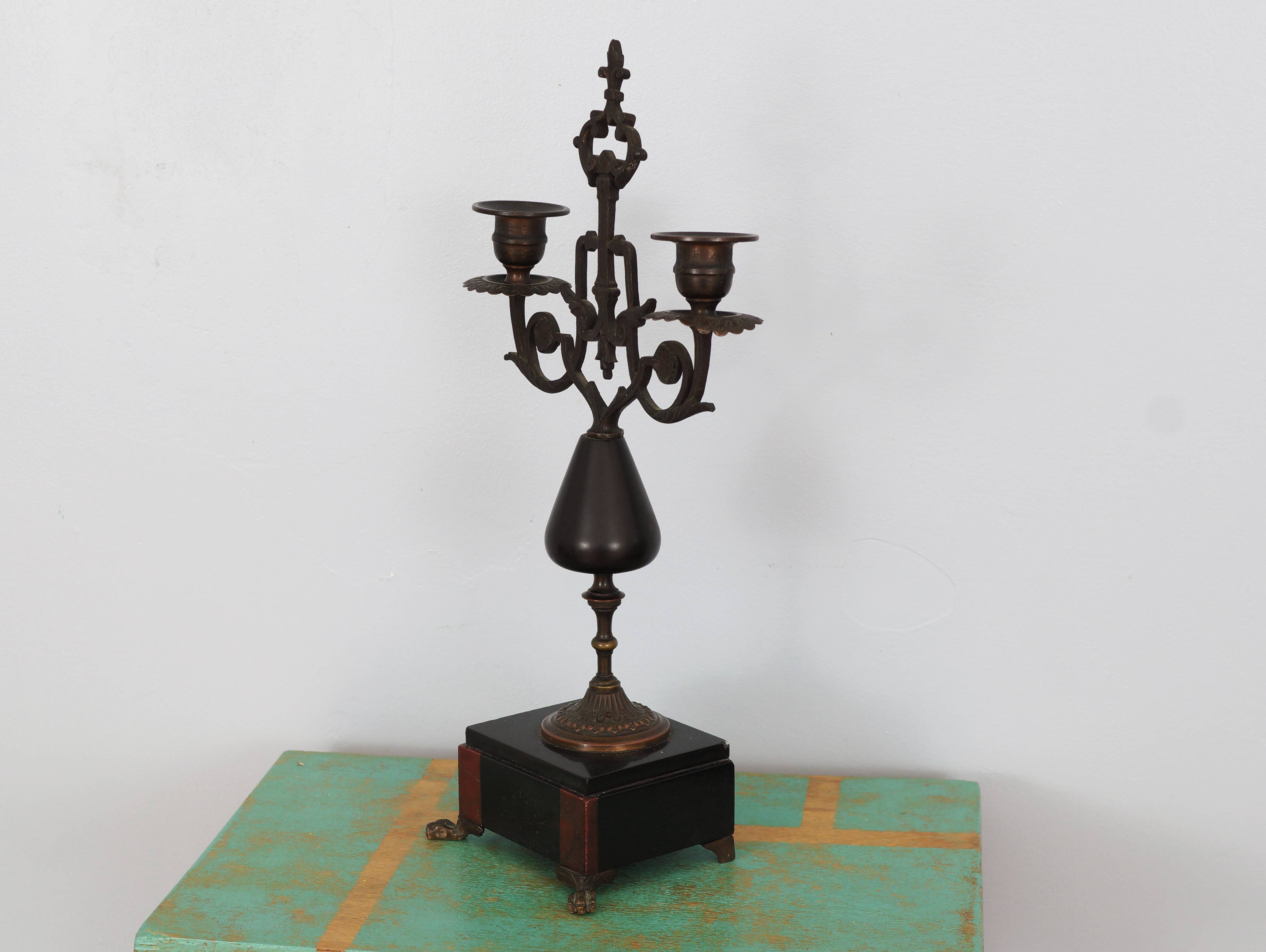 Old chandelier in bronze and marble, early 20th century
