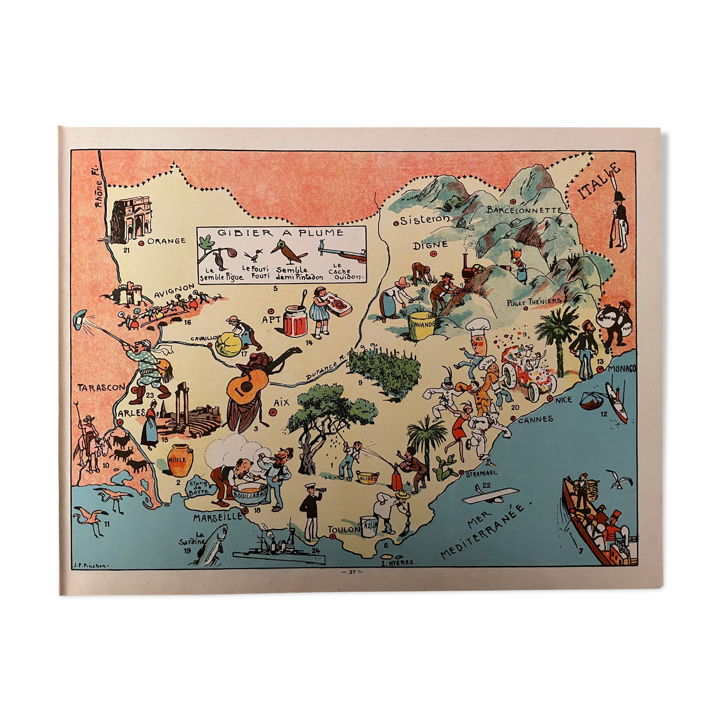 Vintage poster illustrated map of Provence 1932 - JP Pinchon