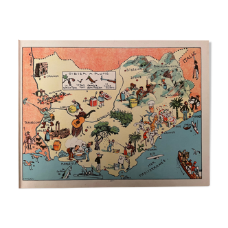 Affiche vintage carte illustrée de la Provence 1932 - JP Pinchon