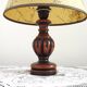 French Mid Century Round Turned Wood Grooved Table Lamp Map Detail Shade