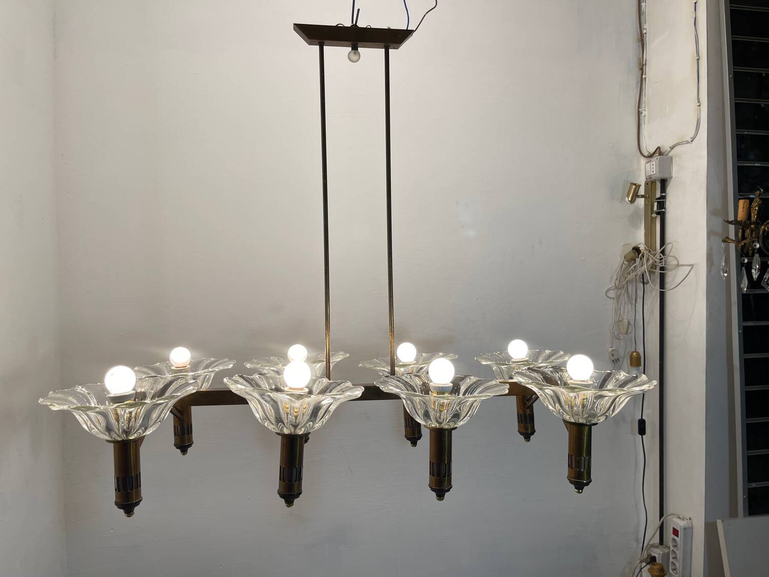 Large Rectangular Murano Glass Bronze Barovier Chandelier 1940’s