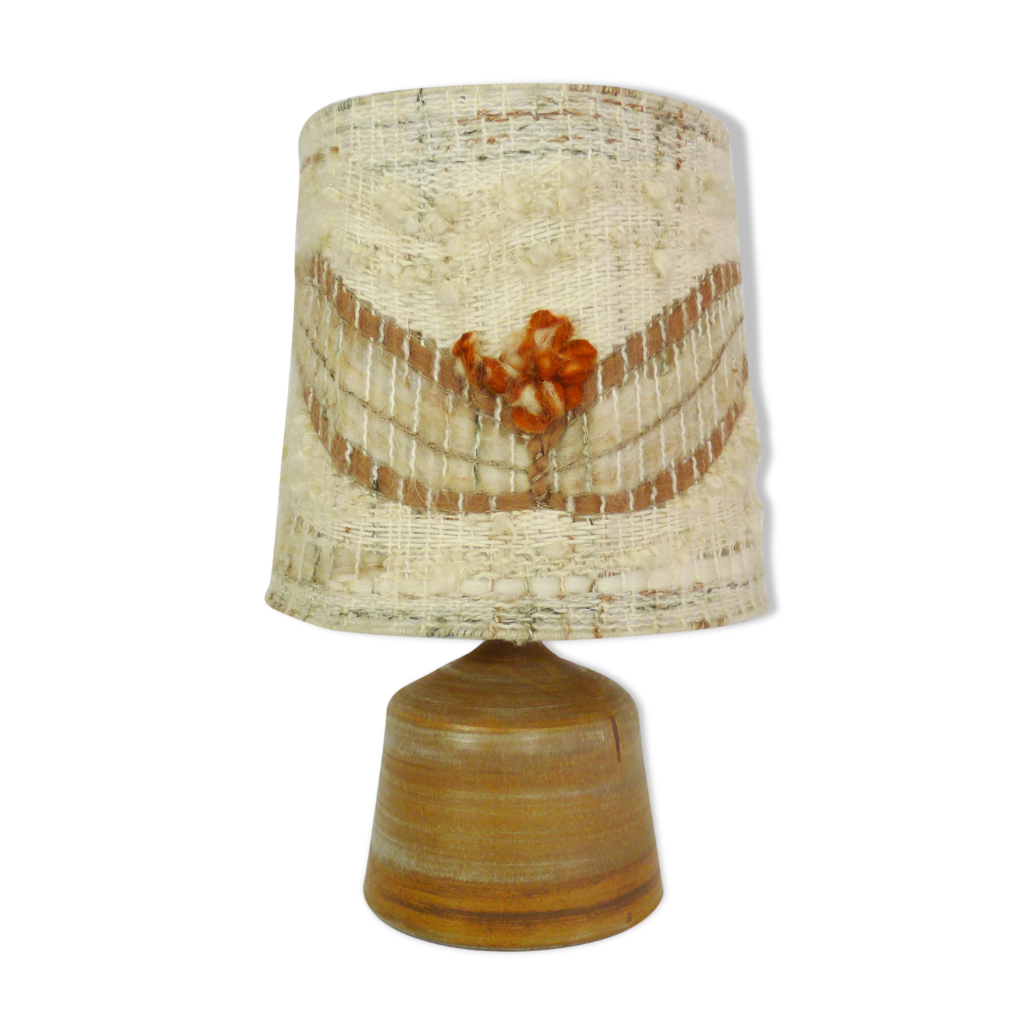 Vintage stoneware lamp and wool lampshade, year 60