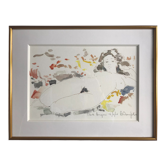 Watercolor in colors signed by alain bonnefoit, nude elongated, 2015