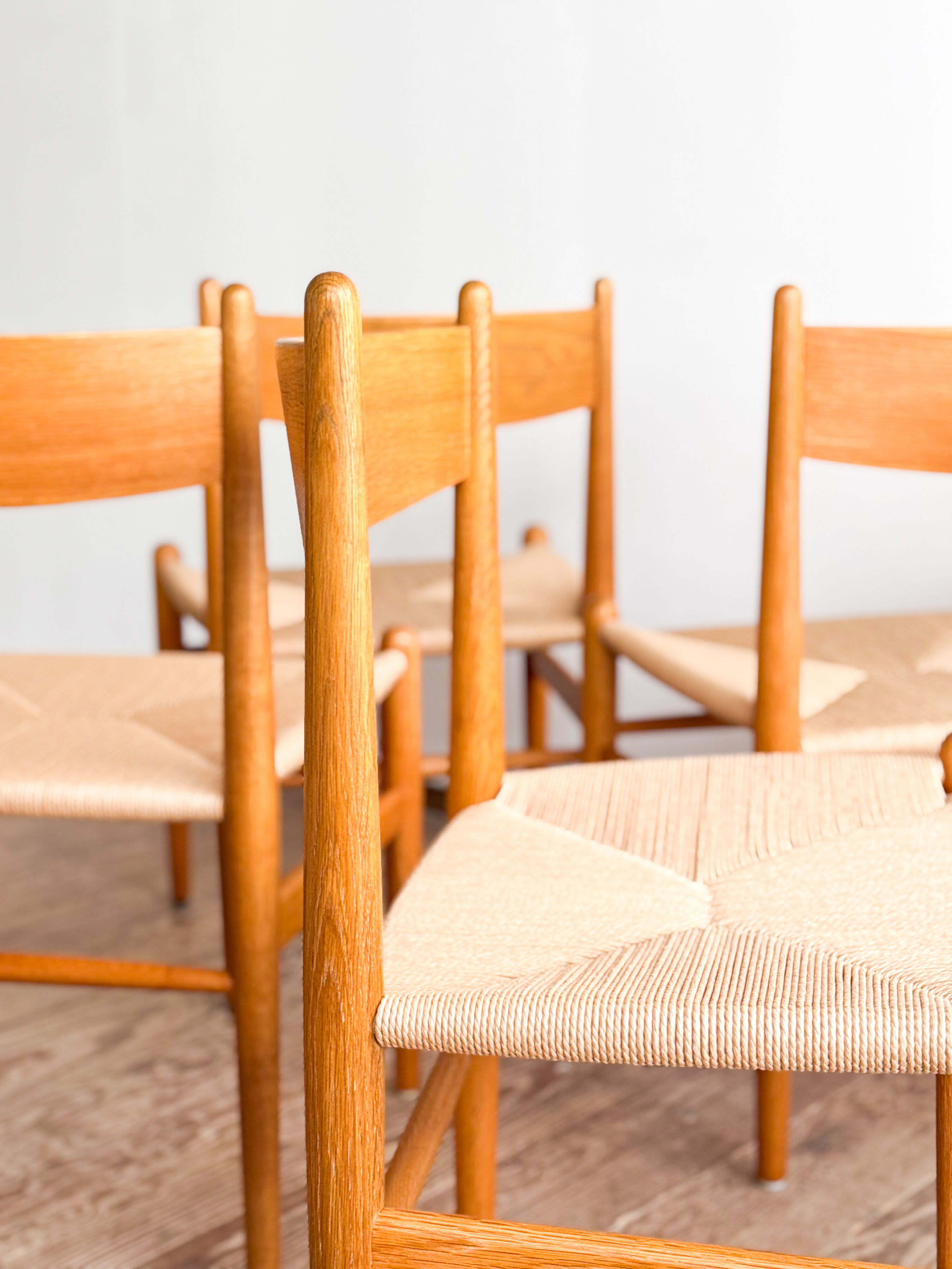Ensemble de 6 chaises CH36 de Hans J. Wegner en chêne, corde danoise