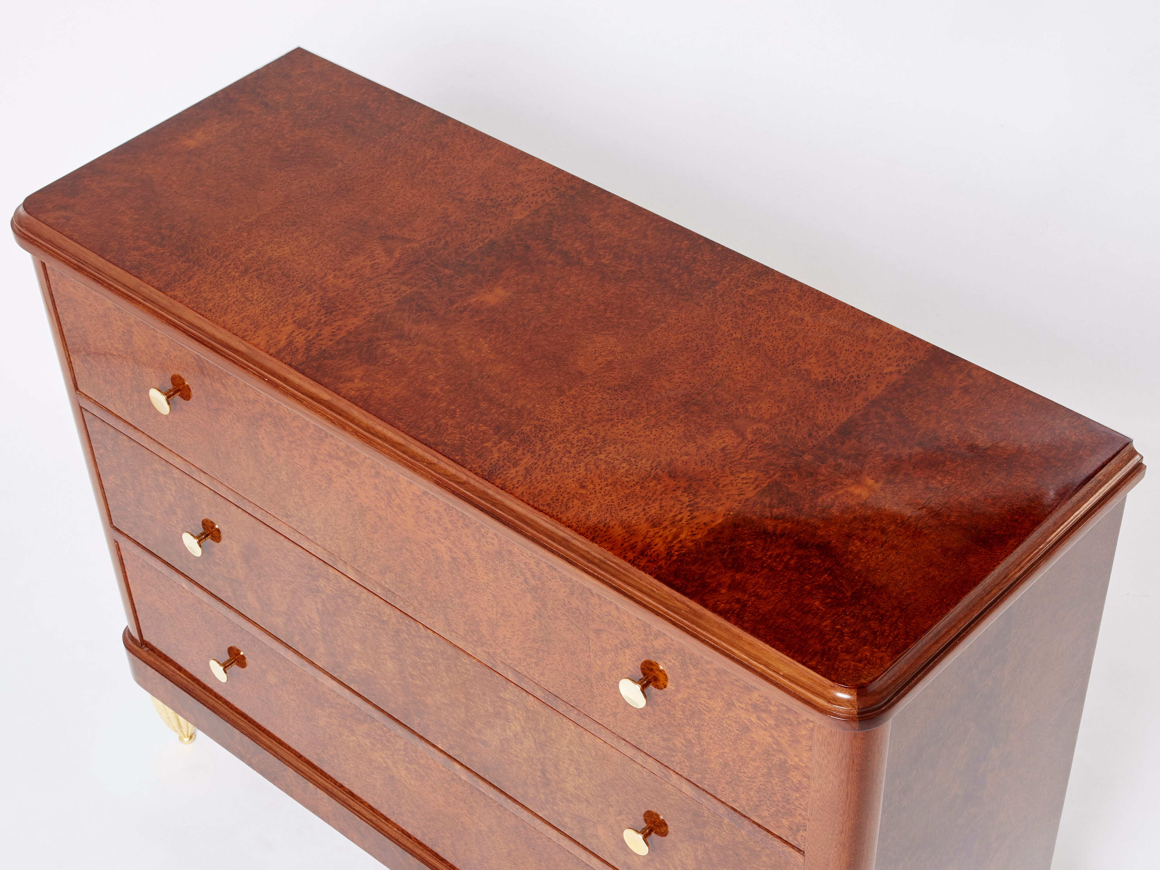 Chest of drawers amboine magnifying glass gilding  circa 1940s