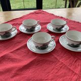 5 cups and 5 saucers La Louvière boch Belgium peasant scene art deco