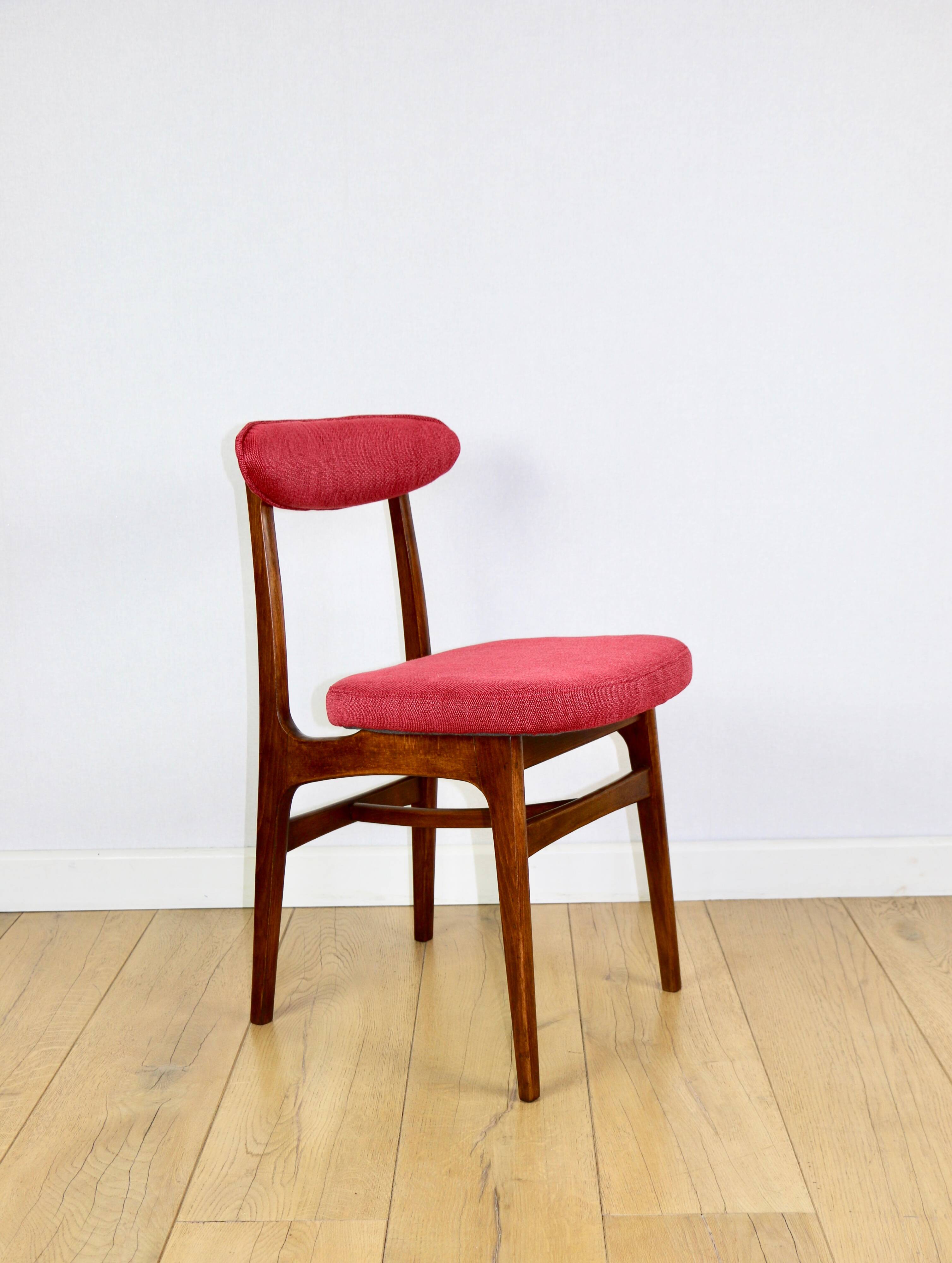 Vintage Hałas upholstered chair in raspberry strawberry vintage colour