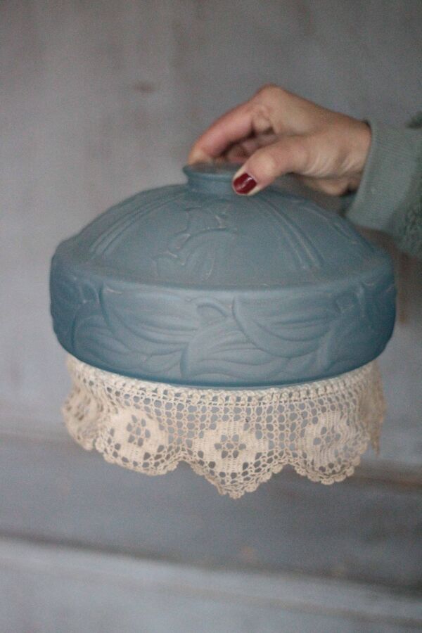 Abat-jour verre bleu , suspension art déco, lampe de plafond vintage