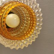 Older Swedish hanging lamp in multi-layered crystal glass with rosewood top and brass ring.