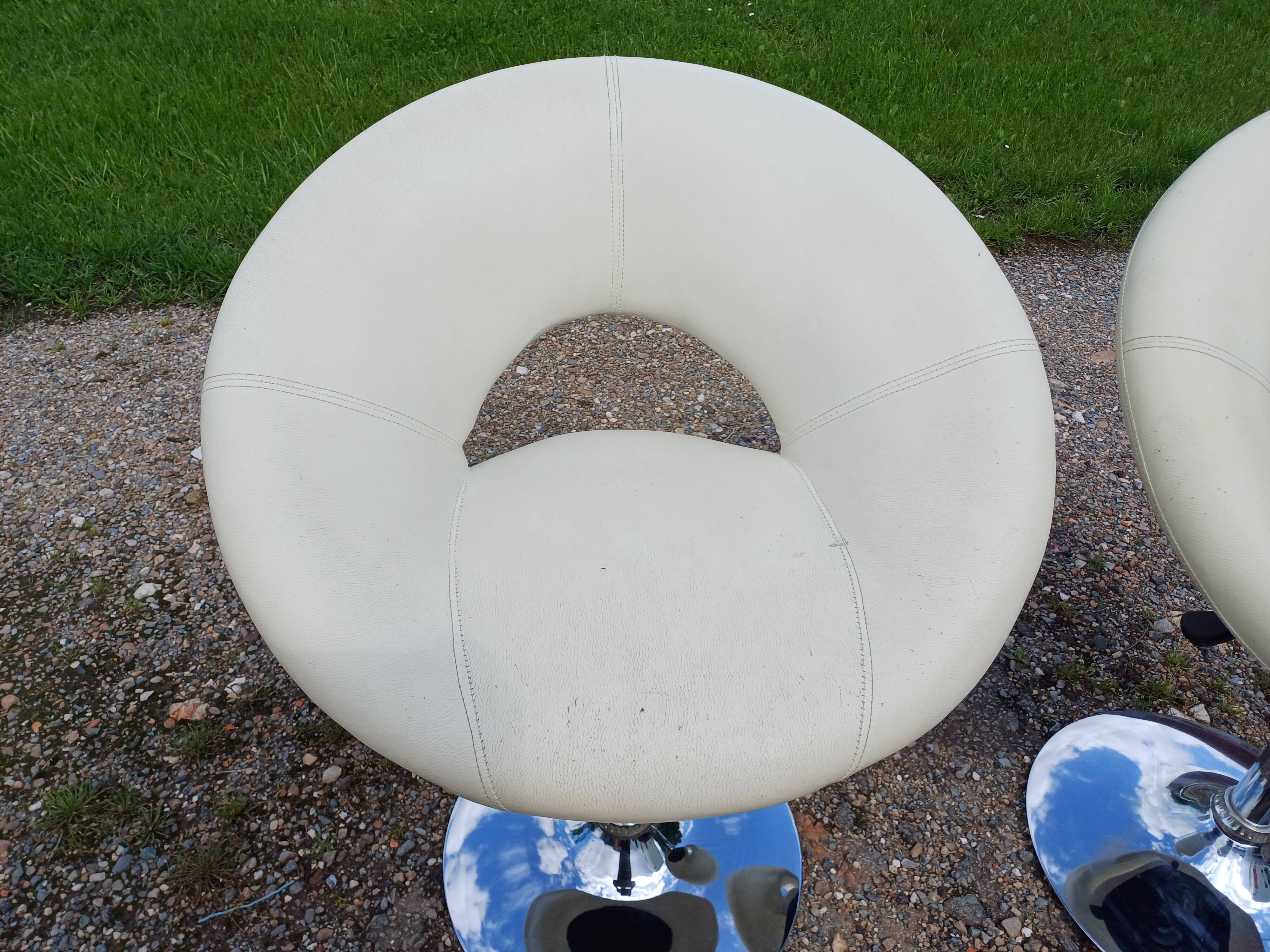 Pair of Vintage Chrome and Light Beige Skai Armchairs