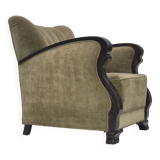 1950s, Danish relax armchair, green furniture velour, beech wood.