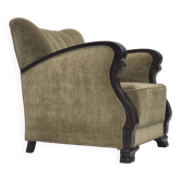 1950s, Danish relax armchair, green furniture velour, beech wood.