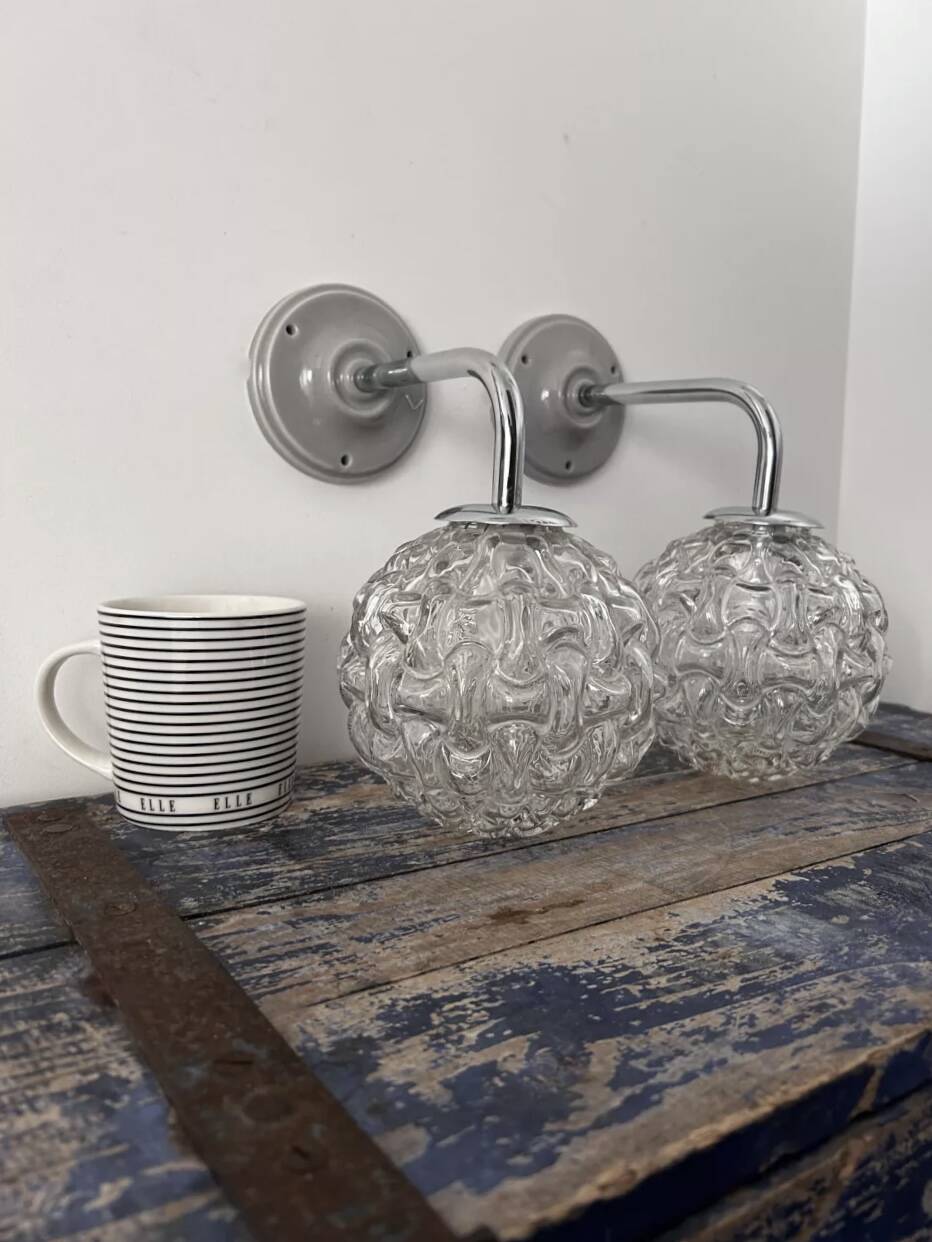 Pair of chrome wall lights