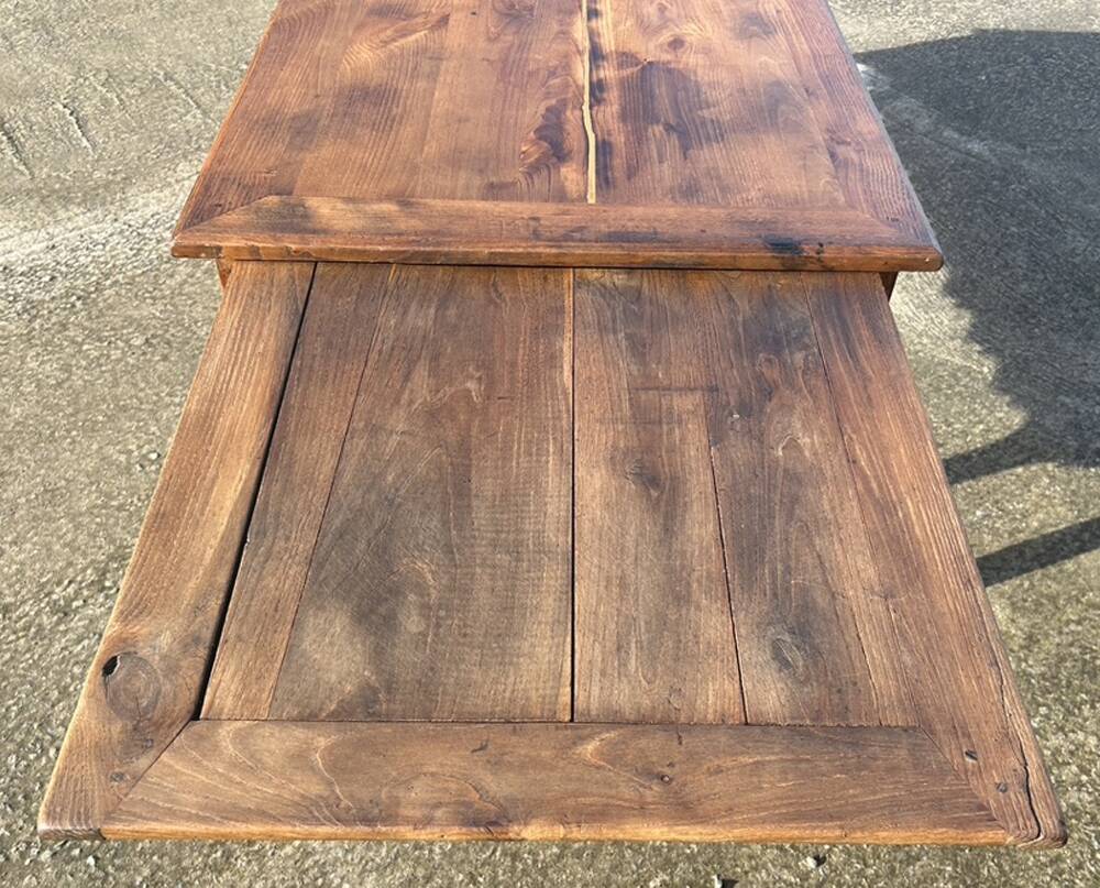 Solid oak farmhouse table, one drawer, vintage, early 20th century.