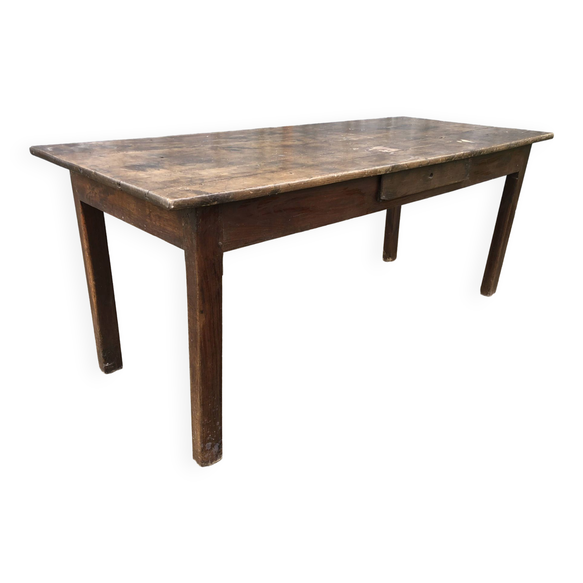 Rustic antique farmhouse table in solid oak with 1 drawer.