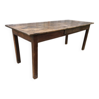 Table de ferme ancienne rustique en chêne massif avec 1 tiroir.