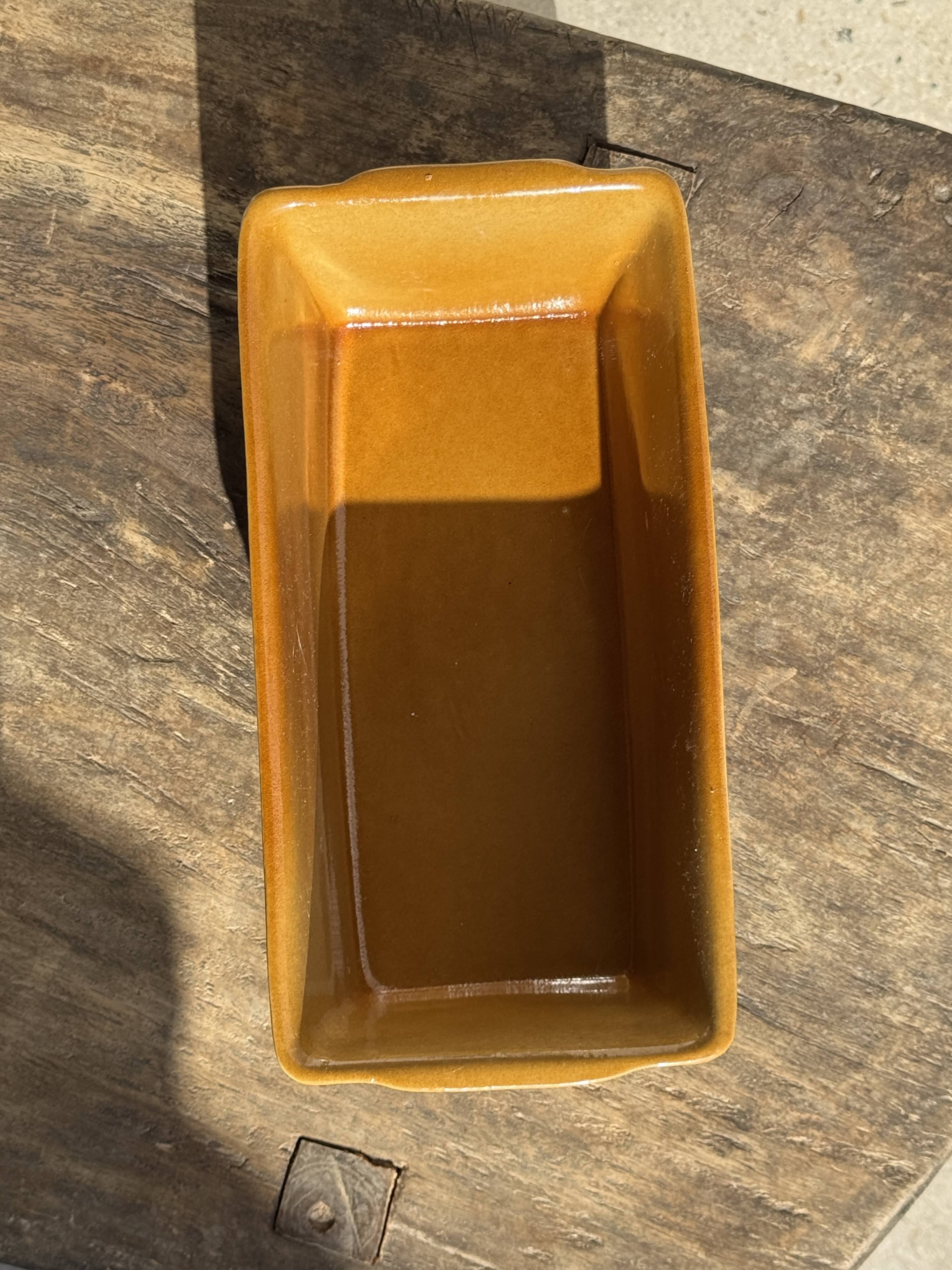 Large ceramic terrine dish in honey and caramel colour H10 L29