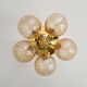 Large designer ceiling light in brass and amber crackled glass, 1970s.