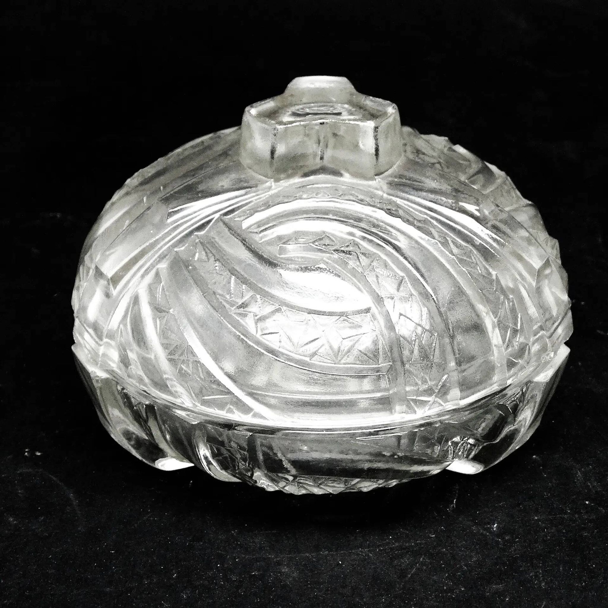 Art Deco bonbonniere, pressed glass, Hortensja Glassworks, Poland, 1950s