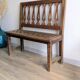 Old church bench in pitch pine, rustic charm and authentic patina.