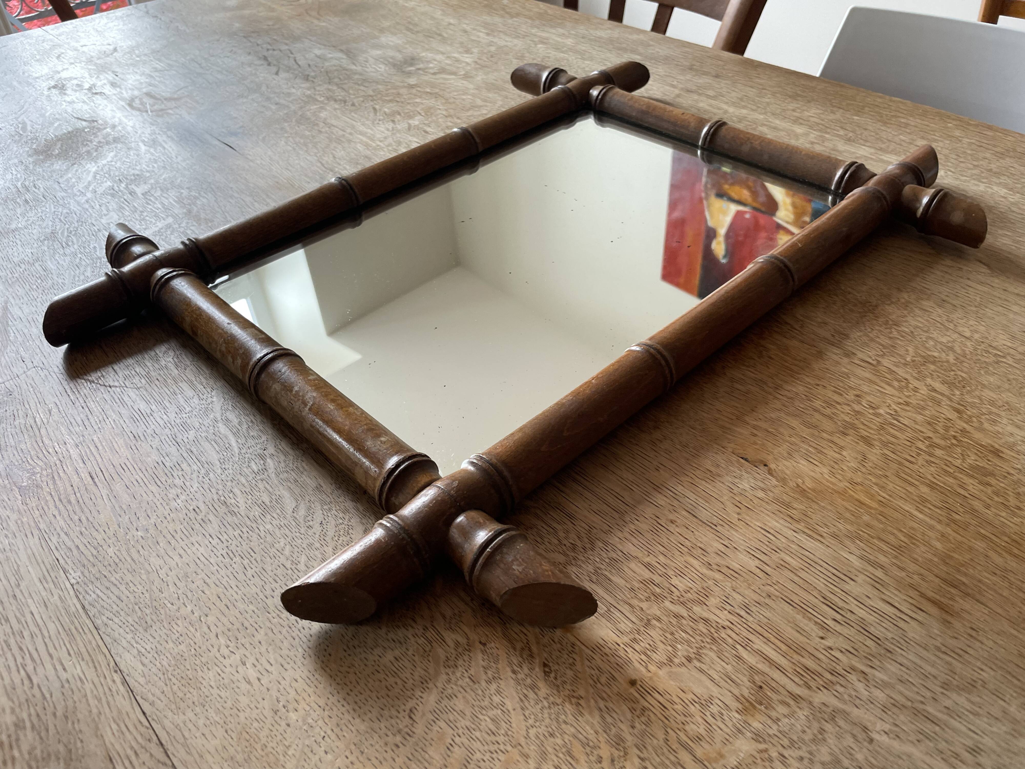 Faux bamboo wood mirror