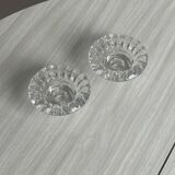 Duo of small candlesticks in chiseled glass
