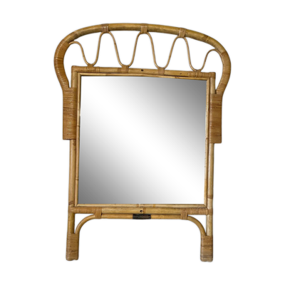 Miroir vintage en rotin année 1960