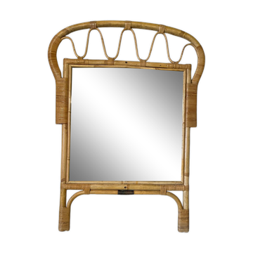 Miroir vintage en rotin année 1960
