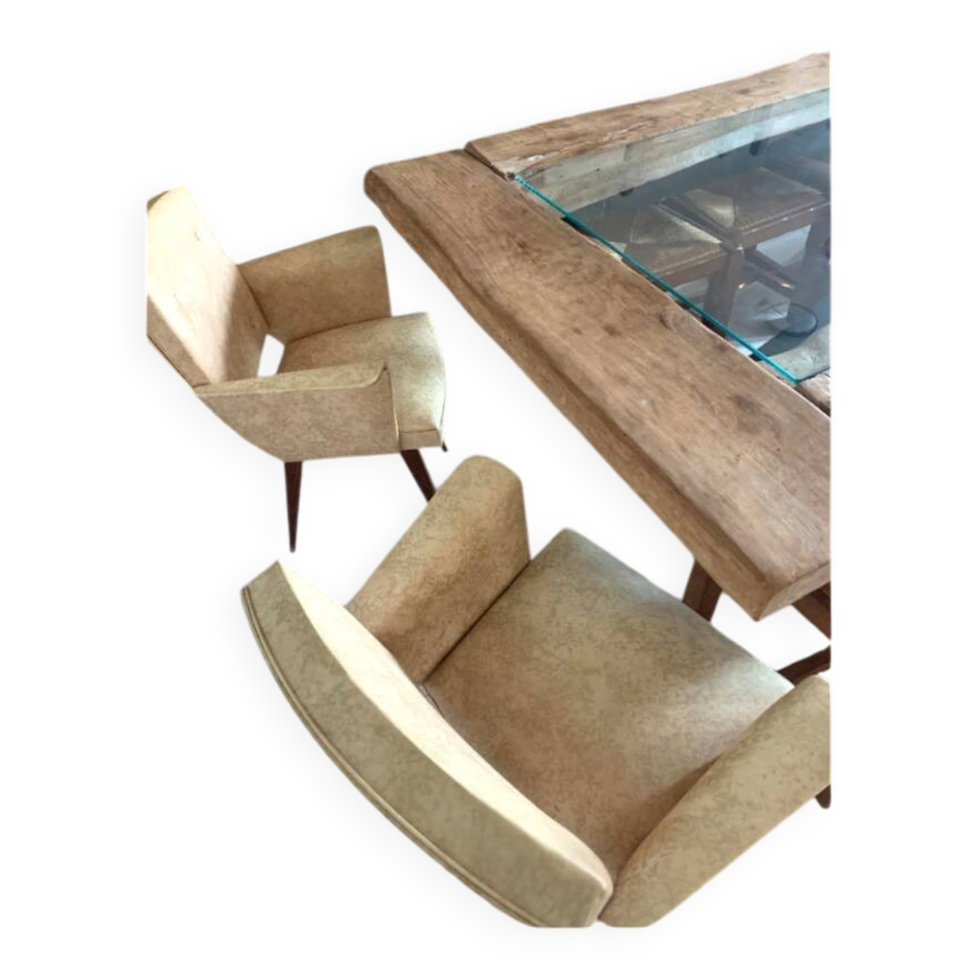 Pair of bridge armchairs in speckled faux leather, 1950.