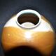 Vintage ball vase in flamed stoneware 1960 - caramel color with blue flow - signed DS