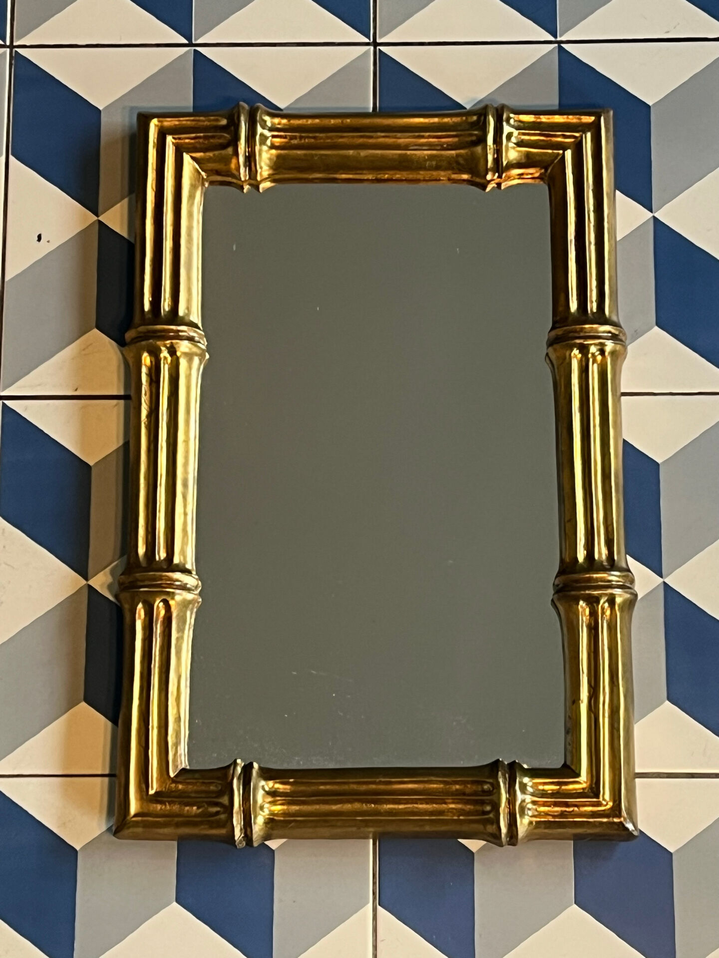 Miroir aspect bambou doré Italie 1970