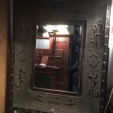 Beveled mirror in wood and resin, imitation wood/metal