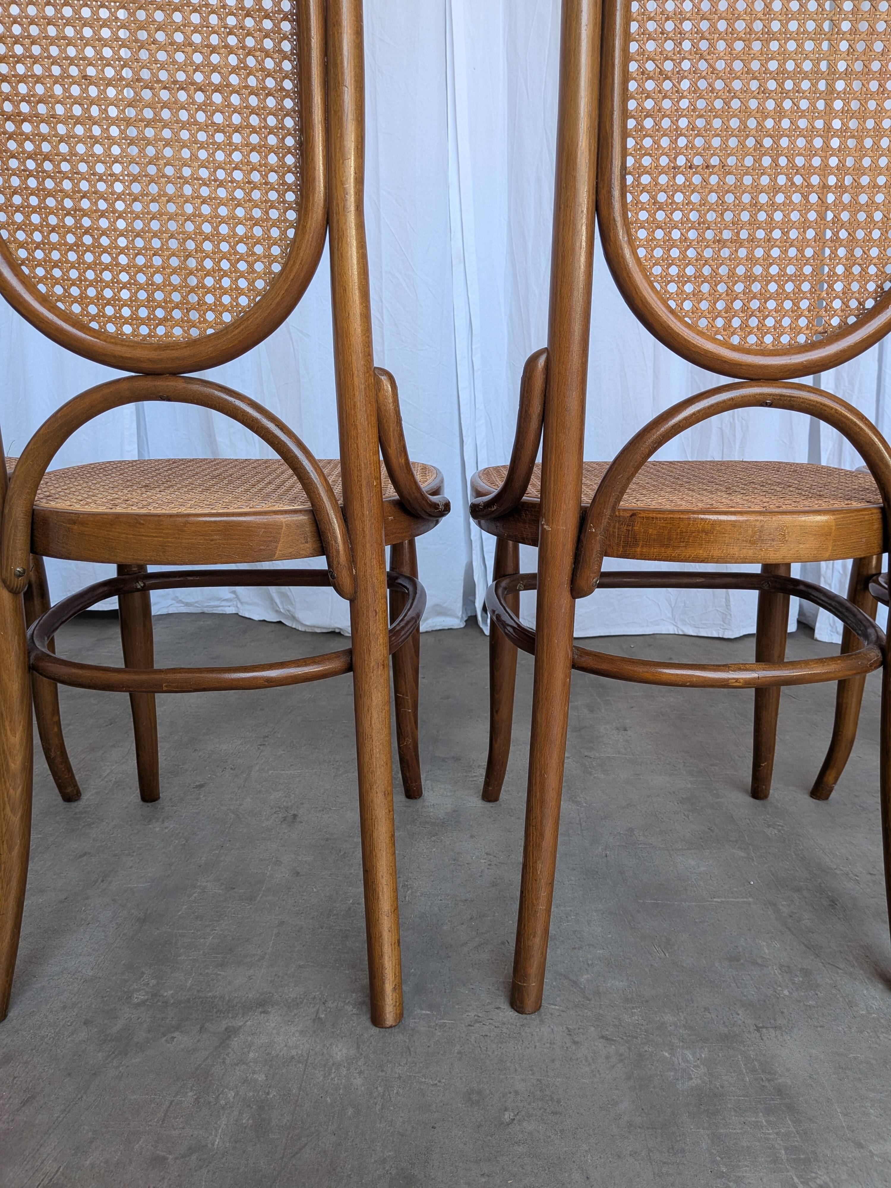 Set of 4 Mid-century Bentwood Cane Dining Chair, Thonet Style, 1970s Yugosl